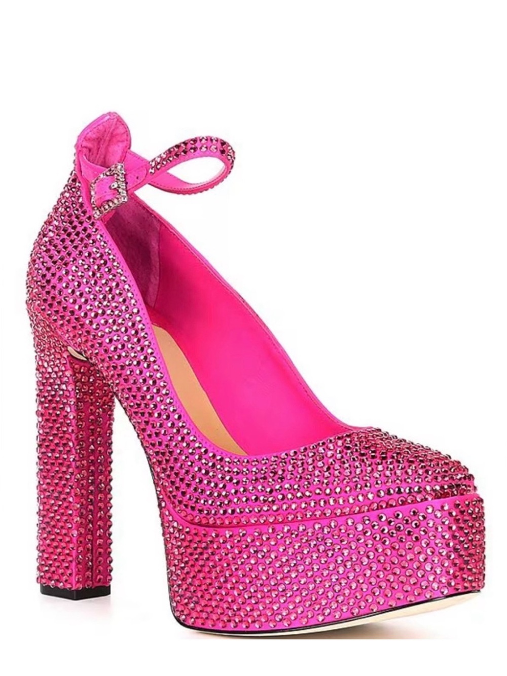 Melani Hot Pink Crystal Platform Pump with Ankle Strap